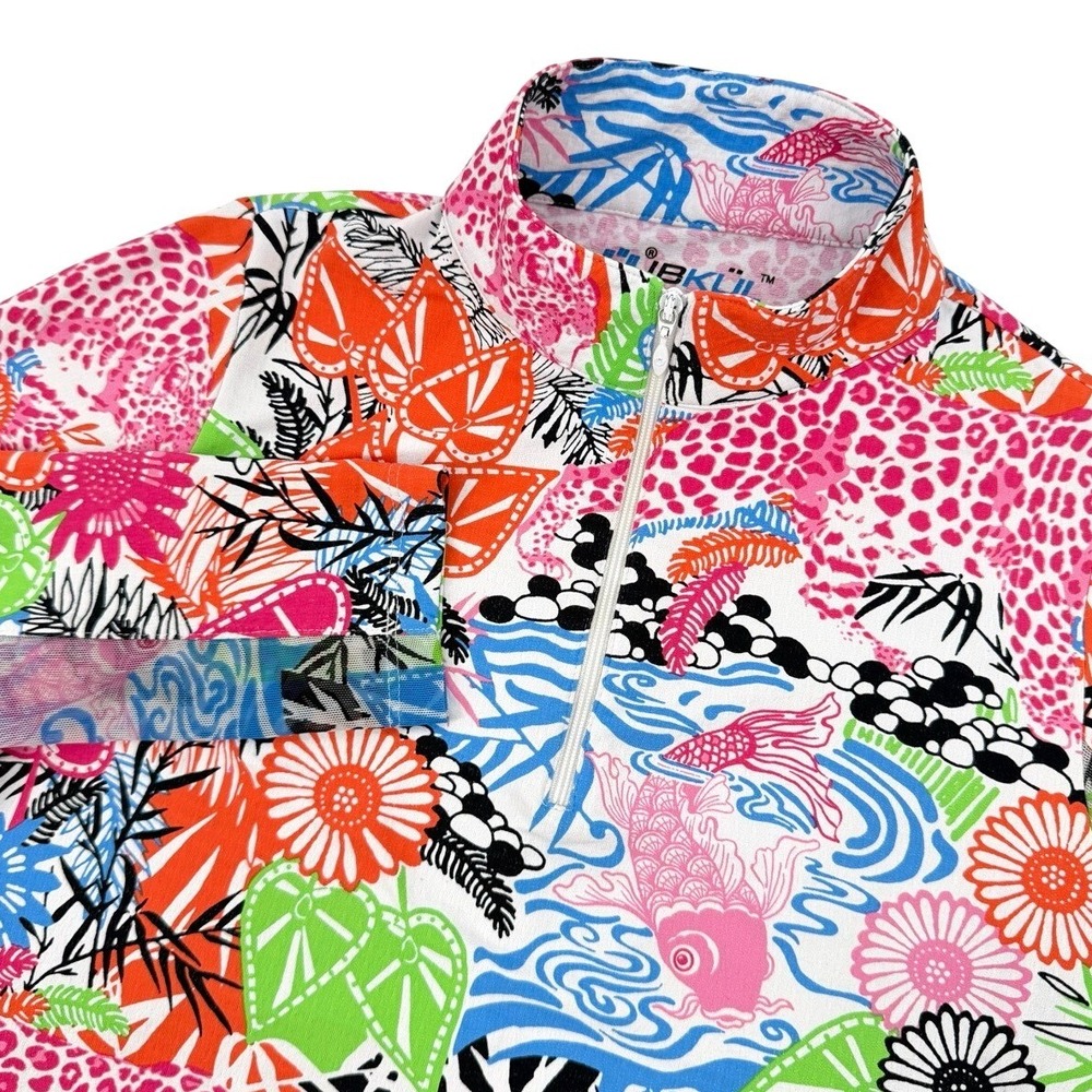 IBKUL Womens XS Quarter Zip UPF 50+ Sun Shirt Mock Neck Floral Tropical Print